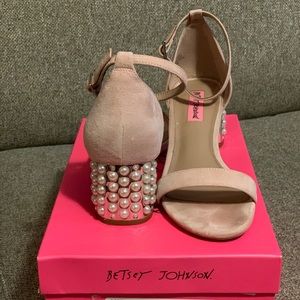 Blush sandals with pearl accents